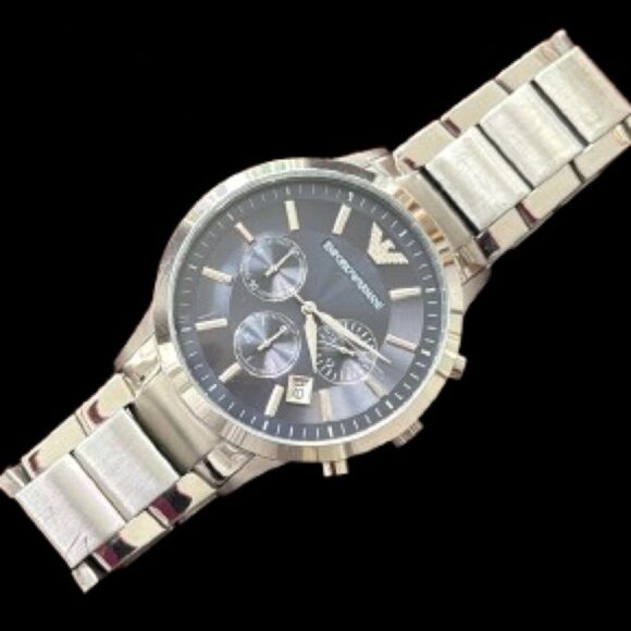 Emporio Armani AR2434 Chronograph Watch Dark Graphite Sunray Dial Steel 43mm - Picture 1 of 12